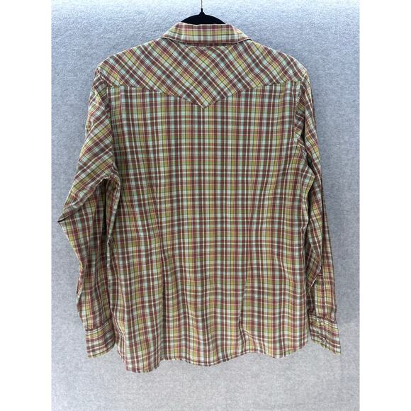 Wrangler Women's sz L Snap Plaid Cotton Shirt LS Blue Brown Green 70s Inspired - Picture 3 of 10